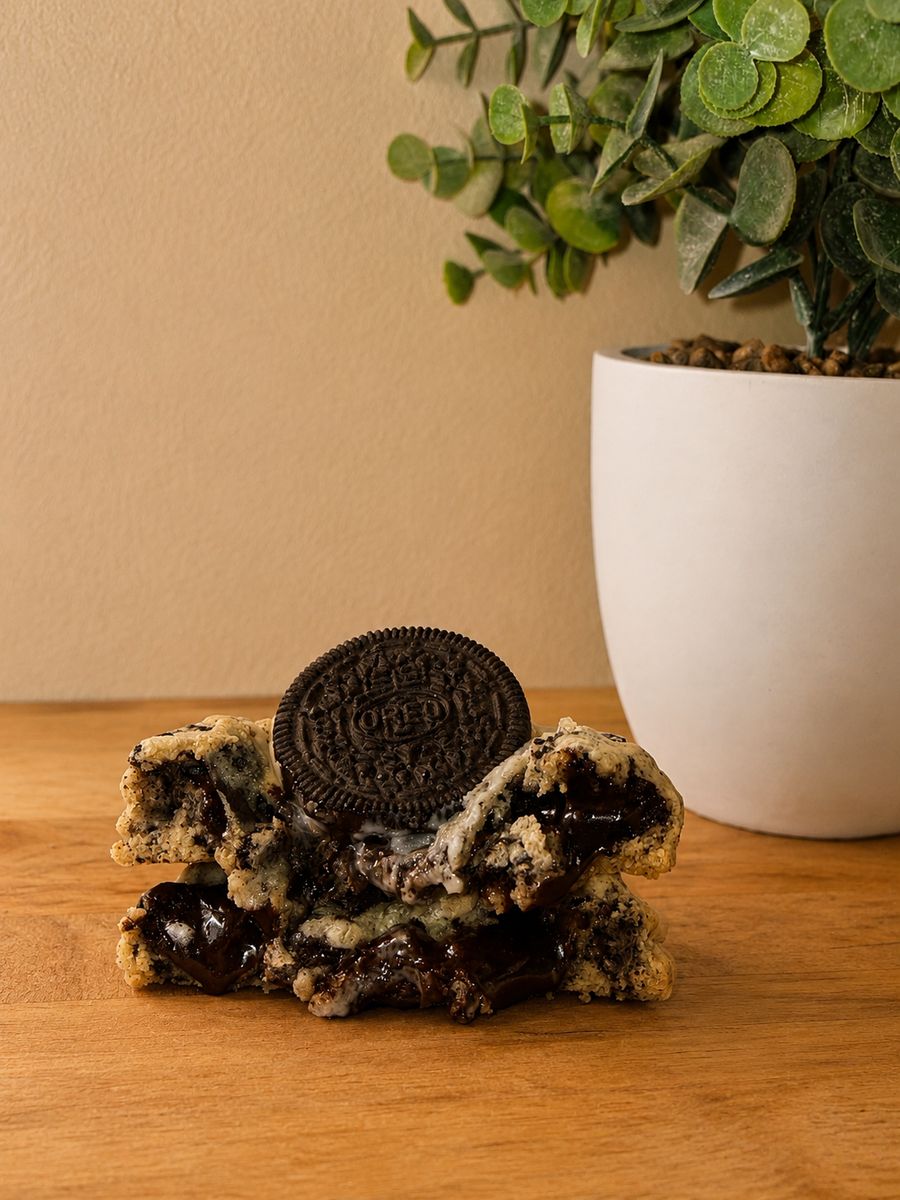 Cookie coeur fondant Oreo coupé en deux
